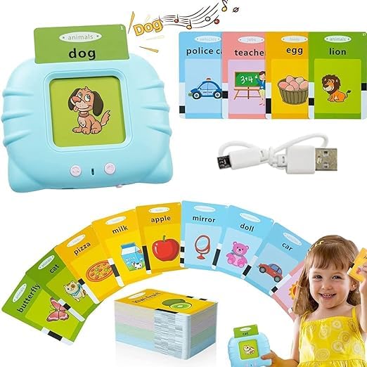 Talking Flash Cards Early Learning Machine - USB Rechargeable Audio Word & Picture Cards for Kids