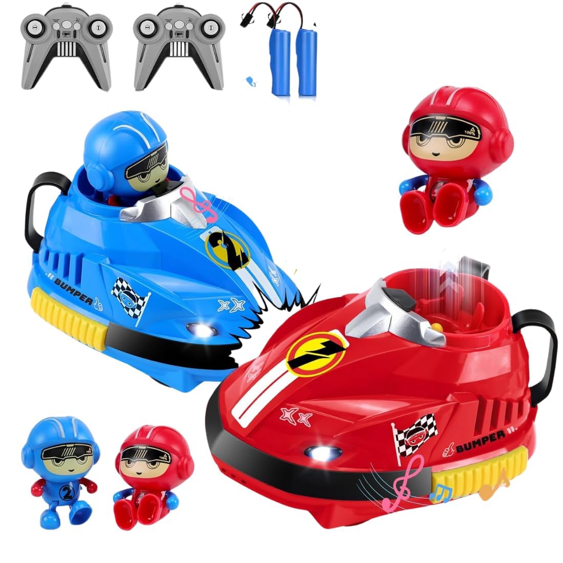 Remote Control Bumper Cars - 2-Player Battle Set with Lights, Music & Rechargeable Battery