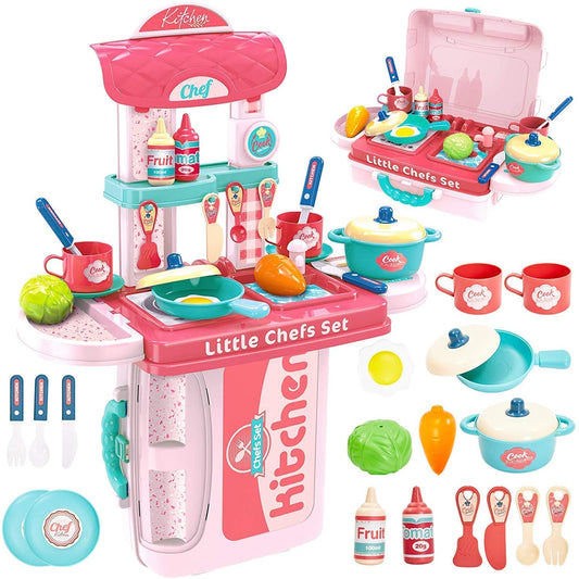 Little Chef 2-in-1 Portable Kitchen Play Set - Suitcase Kitchen with Pots, Pans & Play Food