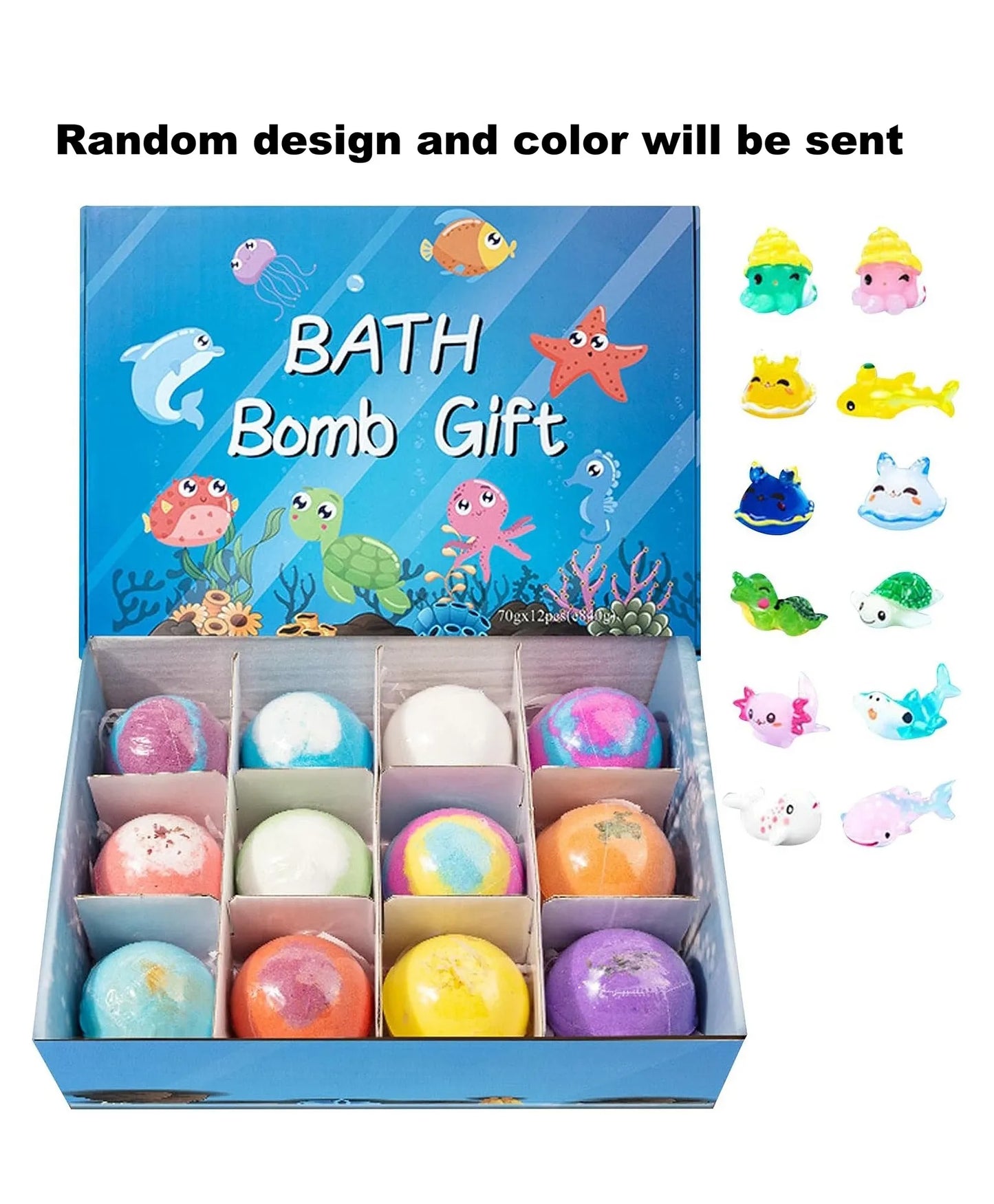 Kids Bath Bomb Gift Set - 12 Natural Bath Bombs with Surprise Sea-Animal Toys