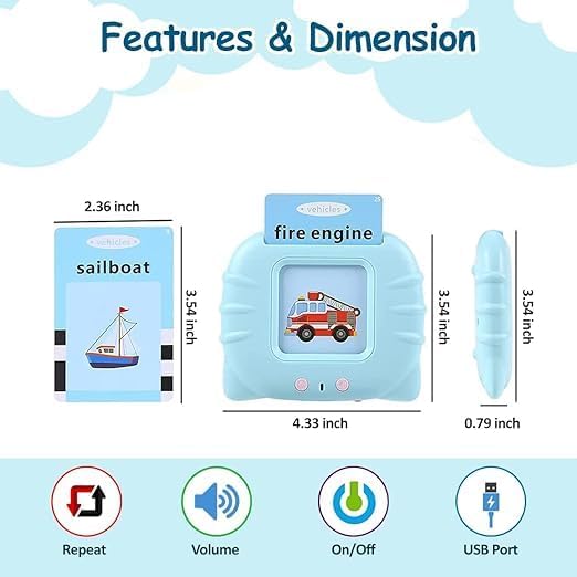 Talking Flash Cards Early Learning Machine - USB Rechargeable Audio Word & Picture Cards for Kids