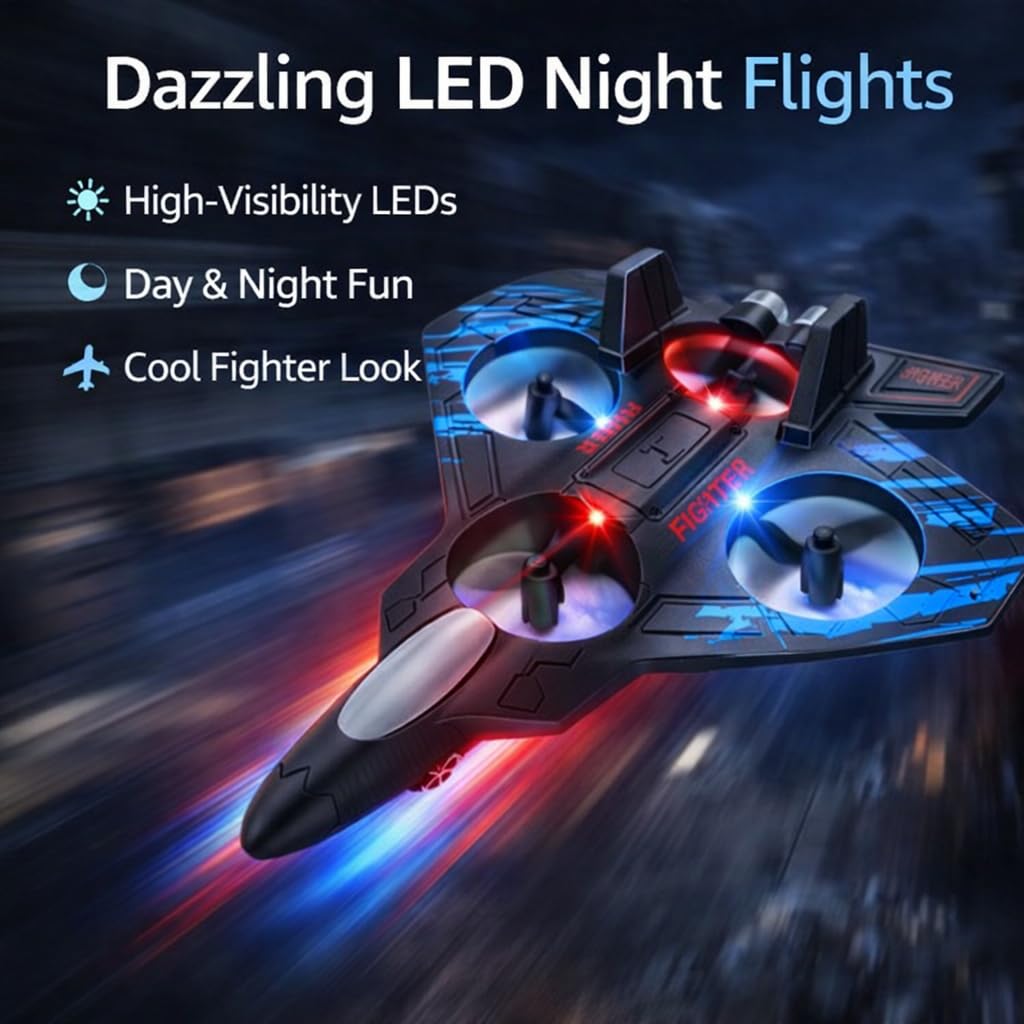 Remote Control Foam Fighter Jet - LED Stunt Aircraft for Kids