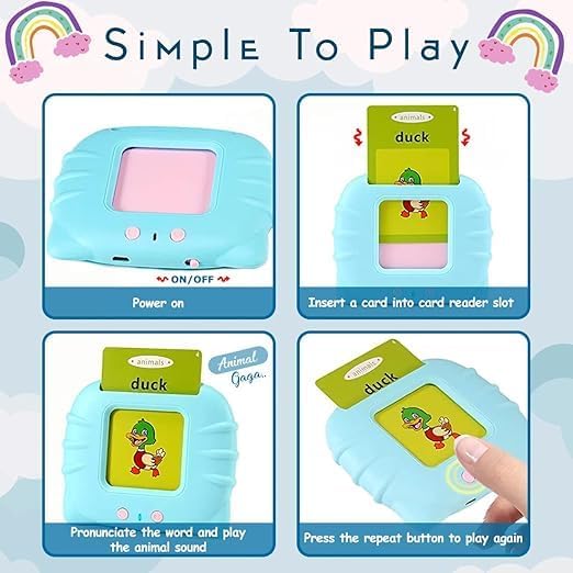 Talking Flash Cards Early Learning Machine - USB Rechargeable Audio Word & Picture Cards for Kids