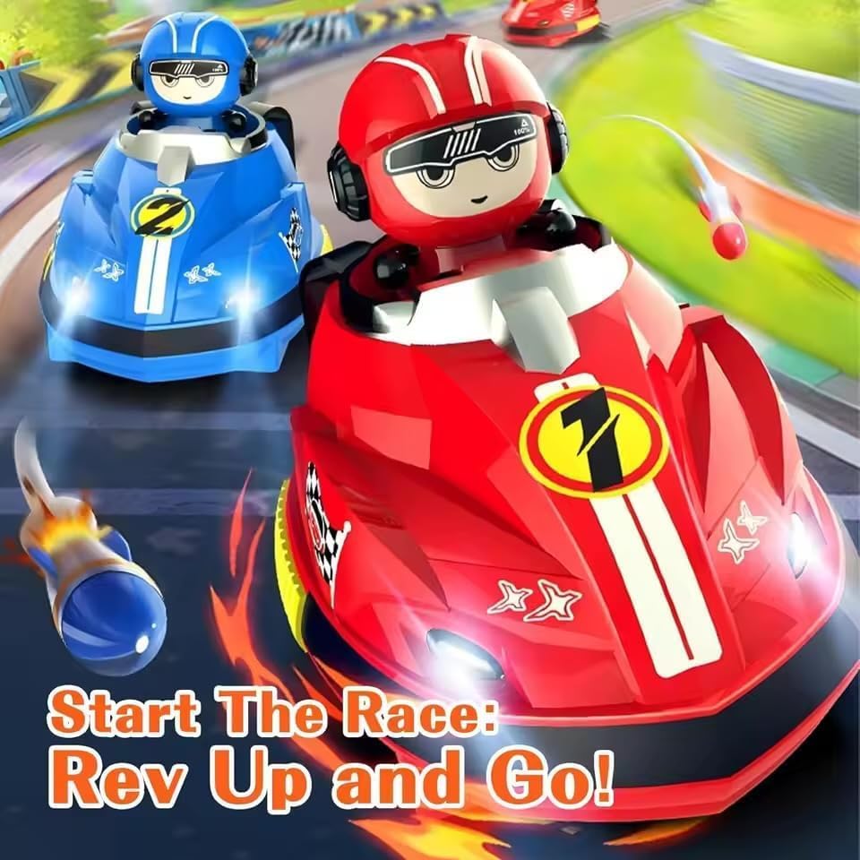 Remote Control Bumper Cars - 2-Player Battle Set with Lights, Music & Rechargeable Battery