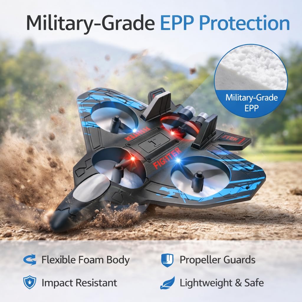 Remote Control Foam Fighter Jet - LED Stunt Aircraft for Kids