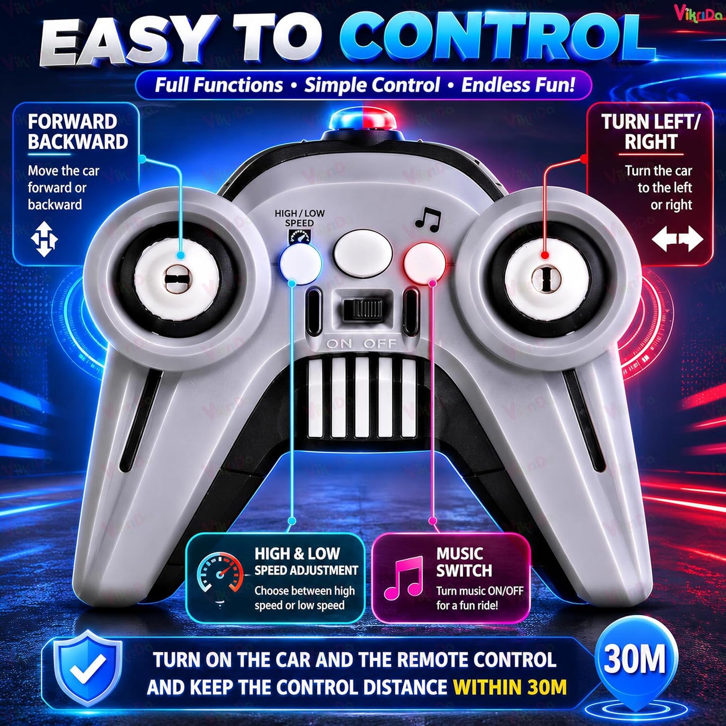 Remote Control Bumper Cars - 2-Player Battle Set with Lights, Music & Rechargeable Battery