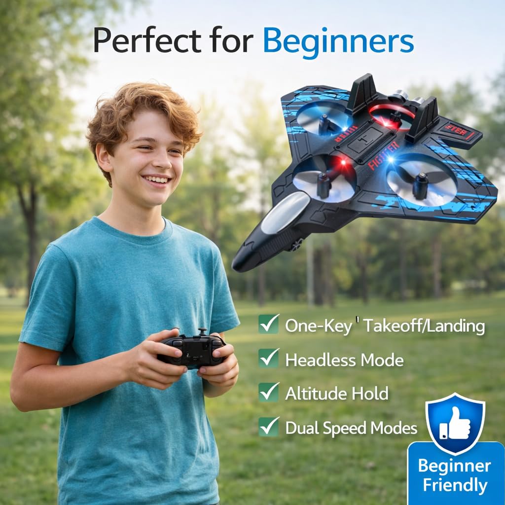 Remote Control Foam Fighter Jet - LED Stunt Aircraft for Kids