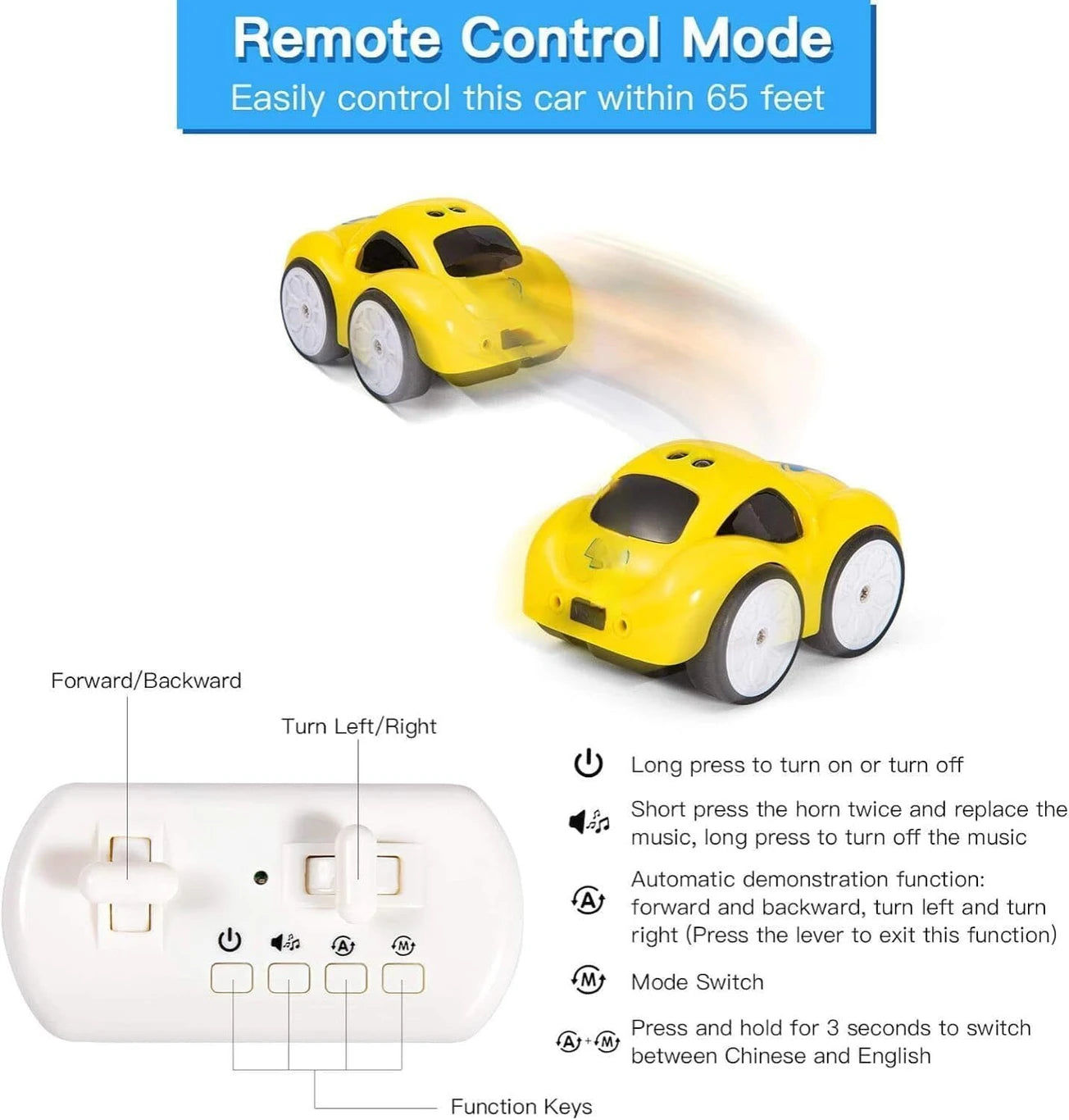 Smart Follow-Me Cartoon Car - Gesture-Sensing Remote Control Car for Toddlers