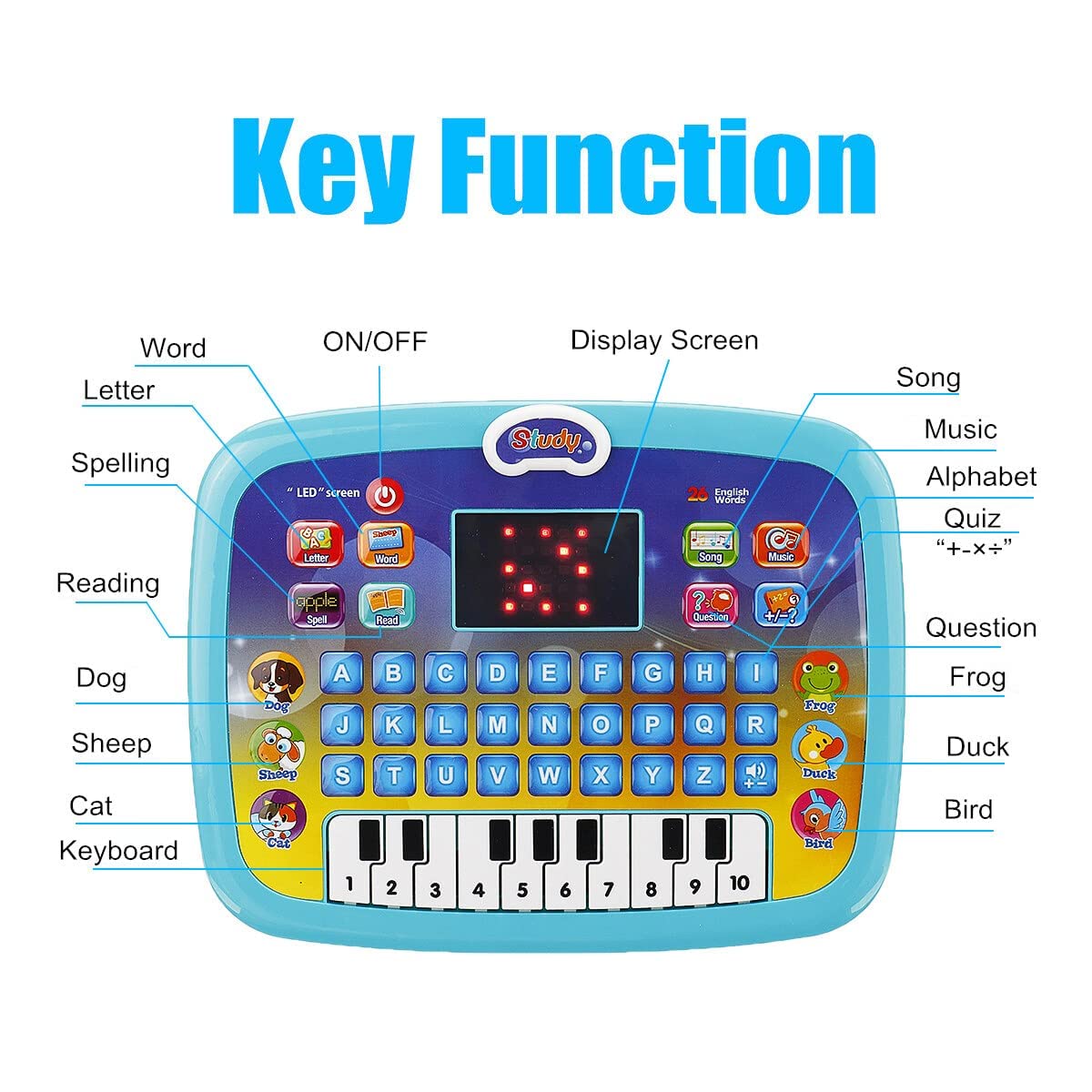 Kids Educational Learning Tablet - LED Screen Laptop with Alphabet, Numbers, Music & Games