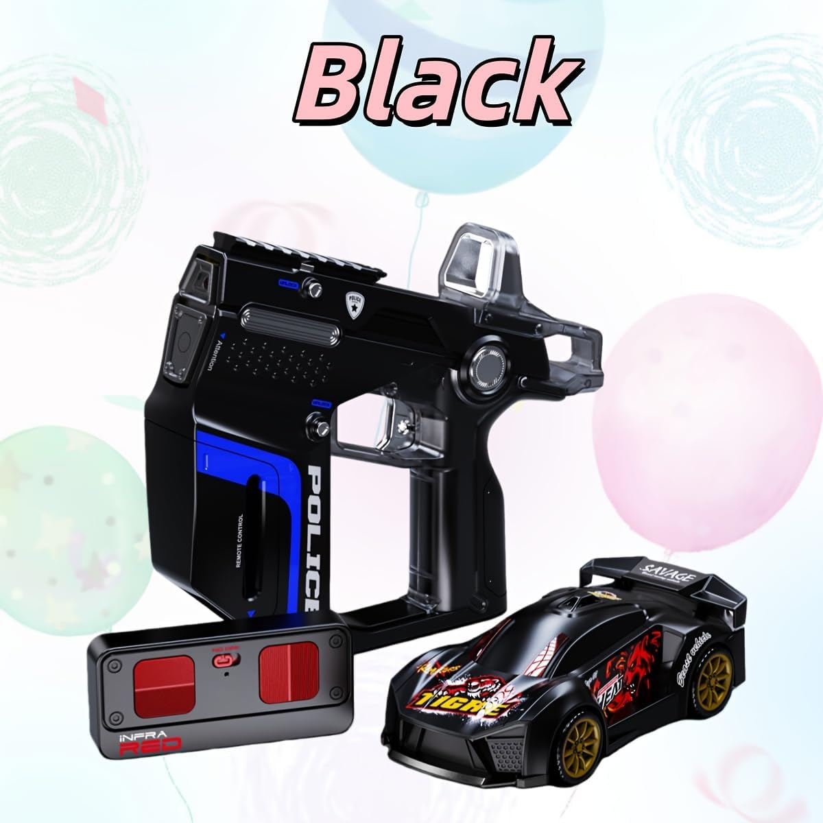 3-in-1 Police Laser Remote Control Car Toy with Infrared Gun Controller, Rechargeable RC Racing Car with Lights & Sound, Interactive Shooting Car Toy for Kids Boys Girls Gift Age 6+(Multicolor)