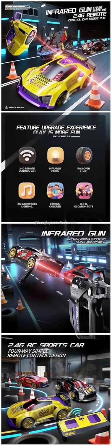 3-in-1 Police Laser Remote Control Car Toy with Infrared Gun Controller, Rechargeable RC Racing Car with Lights & Sound, Interactive Shooting Car Toy for Kids Boys Girls Gift Age 6+(Multicolor)