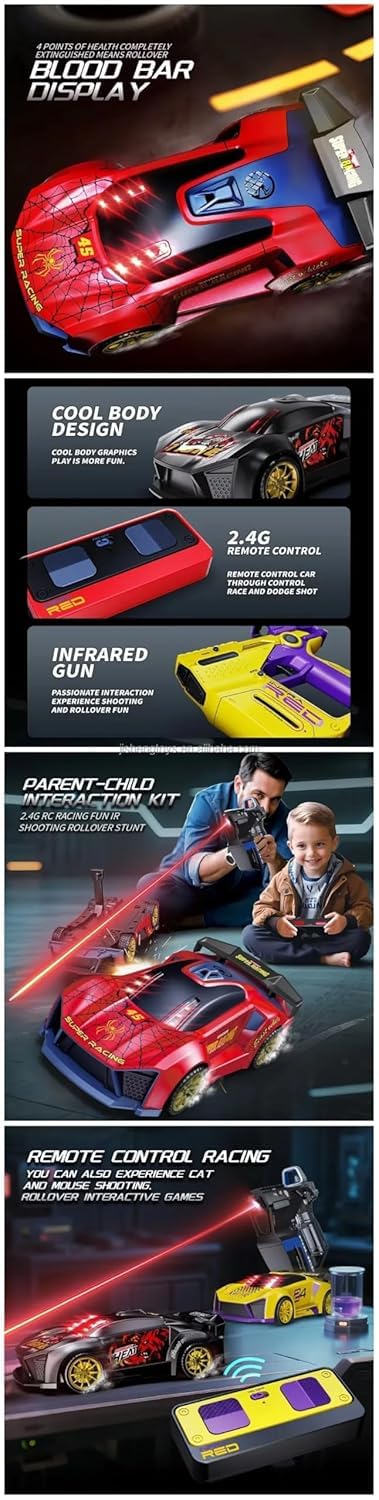 3-in-1 Police Laser Remote Control Car Toy with Infrared Gun Controller, Rechargeable RC Racing Car with Lights & Sound, Interactive Shooting Car Toy for Kids Boys Girls Gift Age 6+(Multicolor)