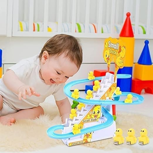Small Duck Stair Climbing Toy - Electric Duck Slide Track with Lights & Music