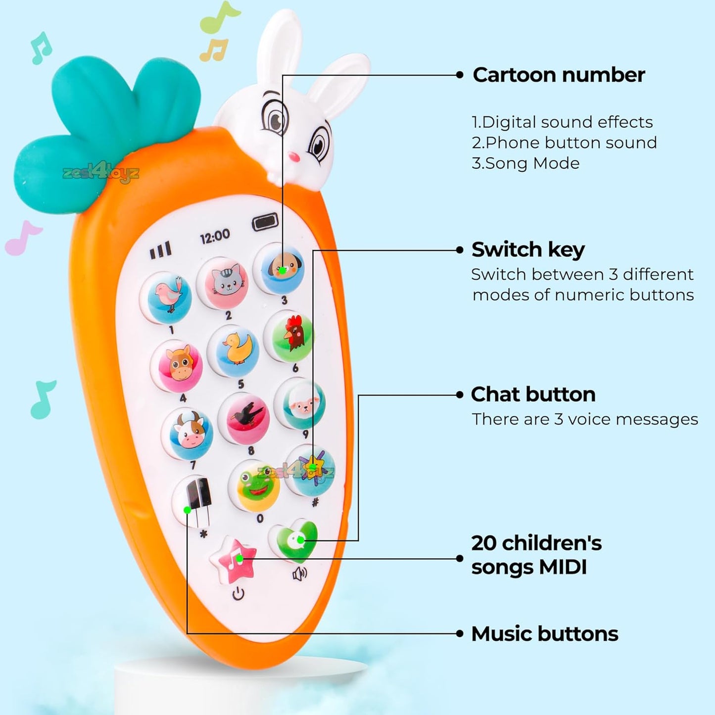 Carrot & Rabbit Musical Toy Phone - Light-Up Baby Phone with Songs & Sounds