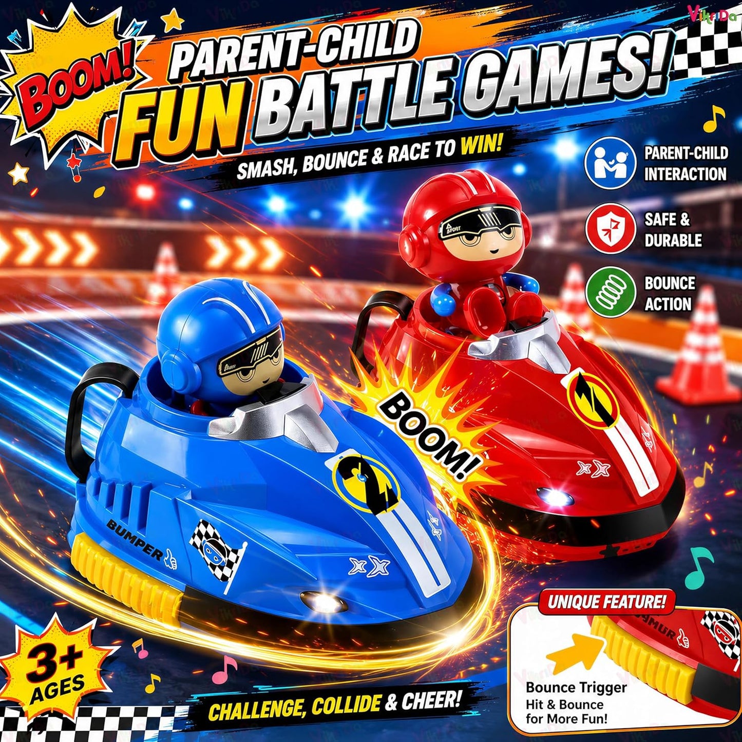 Remote Control Bumper Cars - 2-Player Battle Set with Lights, Music & Rechargeable Battery