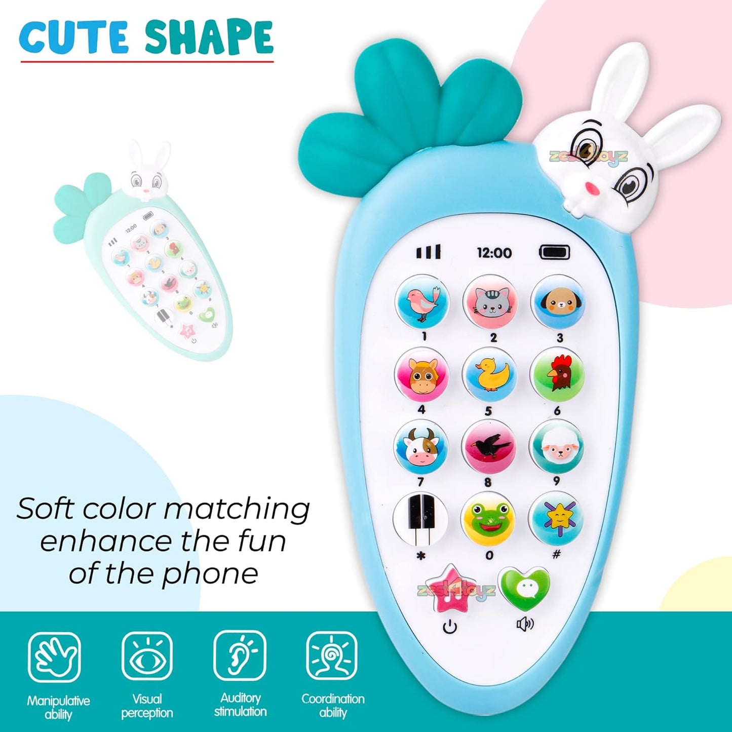 Carrot & Rabbit Musical Toy Phone - Light-Up Baby Phone with Songs & Sounds